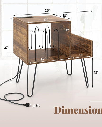 Giantex Record Player Stand with Charging Station, Turntable Stand with Vinyl Divider & Display Shelf