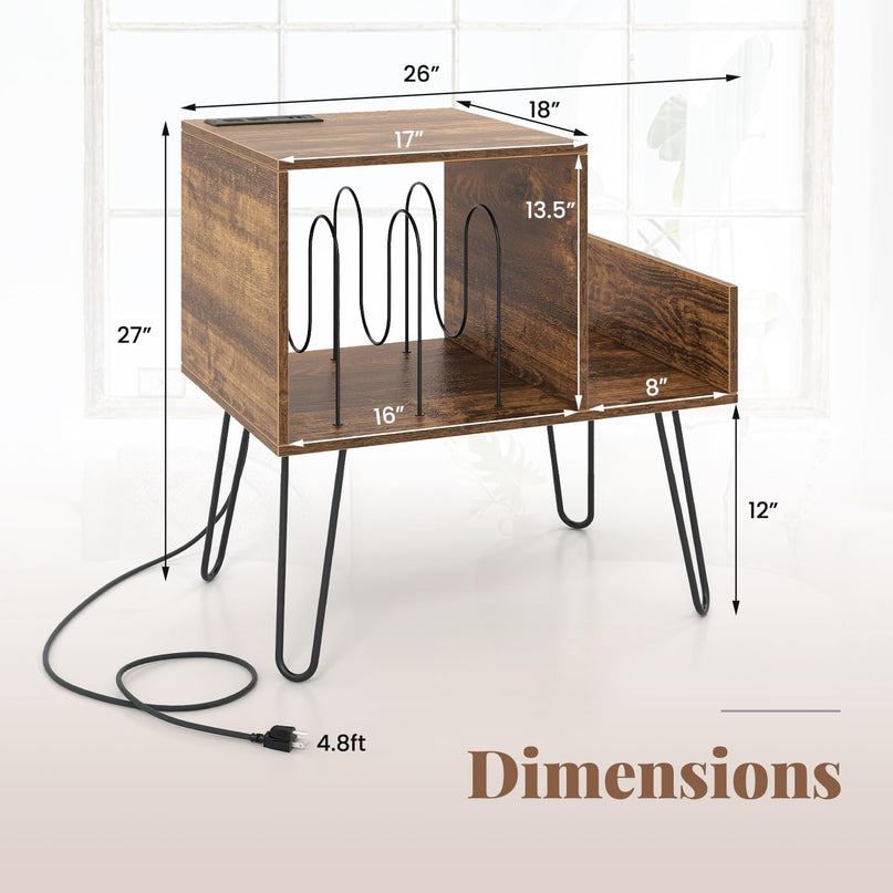 Giantex Record Player Stand with Charging Station, Turntable Stand with Vinyl Divider & Display Shelf