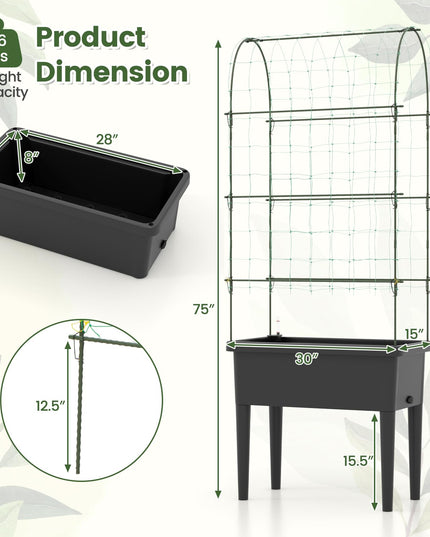 Giantex Raised Garden Bed with Climbing Trellis, Self-Watering Elevated Planter
