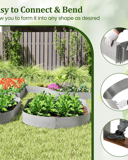 Giantex 6 Pack Galvanized Steel Landscape Edging No Dig Hammer-in Strips with Gloves