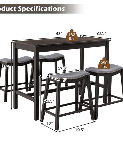 Giantex Dining Table Set for 4, Kitchen Counter Height Table w/ 4 Stools (Black)