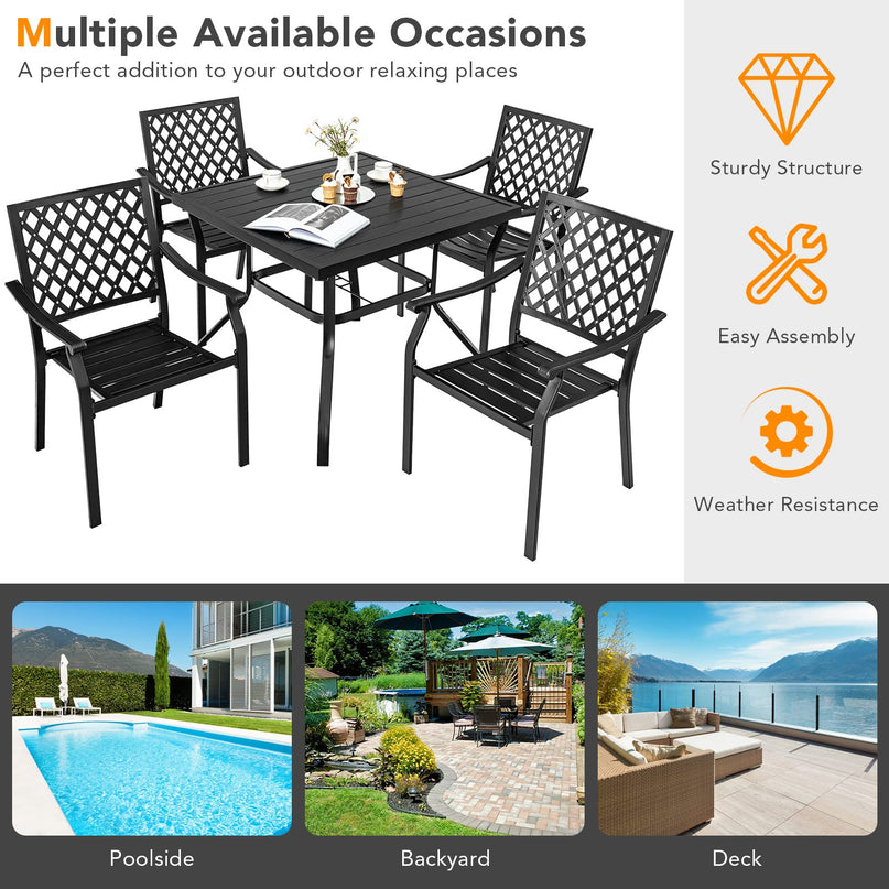 Giantex 5 Piece Patio Dining Set, Outdoor Dining Table W/ 4 Stackable Chairs