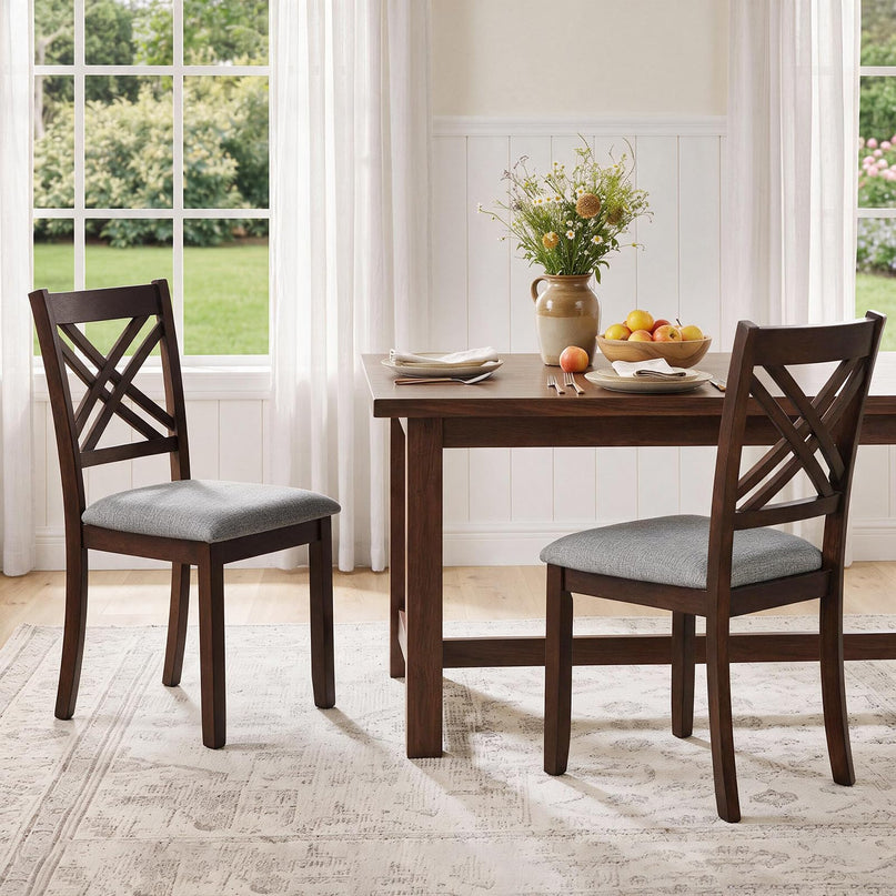 GIANTEX Farmhouse X-Back Upholstered Wood Dining Chairs Set of 2/4