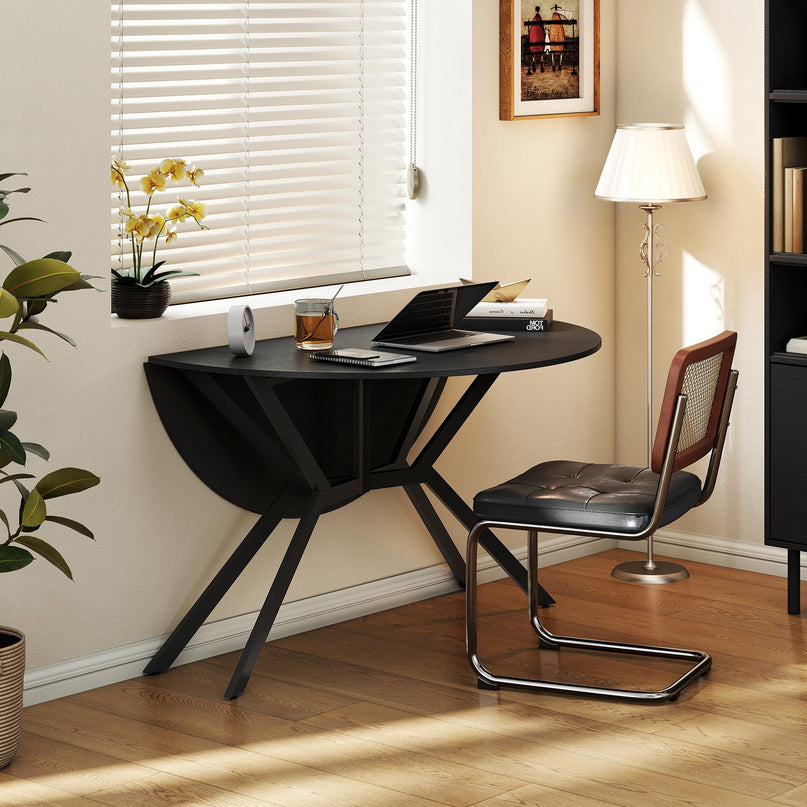 Giantex Folding Dining Table for 4-6 People 47" Round Drop Leaf Table