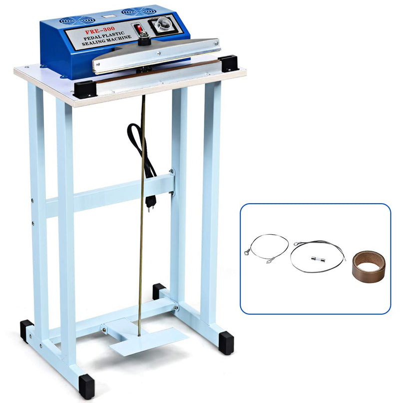 110V 12" Foot Pedal Impulse Sealer with Cutter, Heat Seal Closer Plastic Bag Sealing Machine