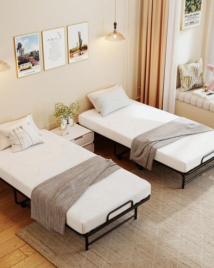 Cadre de lit pliant Giantex Twin avec matelas de 5 pouces et mousse à mémoire de forme (75" x 38")