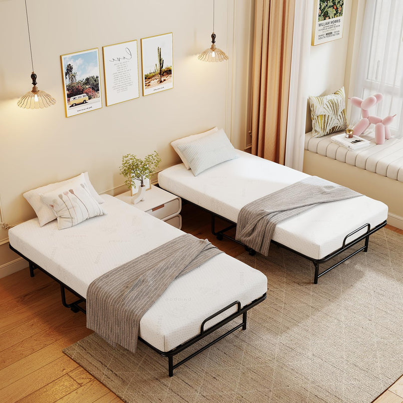 Cadre de lit pliant Giantex Twin avec matelas de 5 pouces et mousse à mémoire de forme (75" x 38")