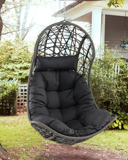 Giantex Swing Egg Chair Outdoor - PE Rattan Hammock Chair with Soft Pillow, Cushion, Metal Frame, Hanging Accessories