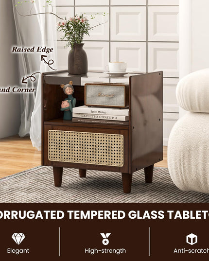 Giantex Rattan Nightstand with Drawer