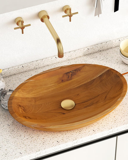 Giantex Teak Wood Vessel Sink - Bathroom Washbasin with Smooth Finish, No Assembly Art Basin (23.5” x 16” x 4.5”)