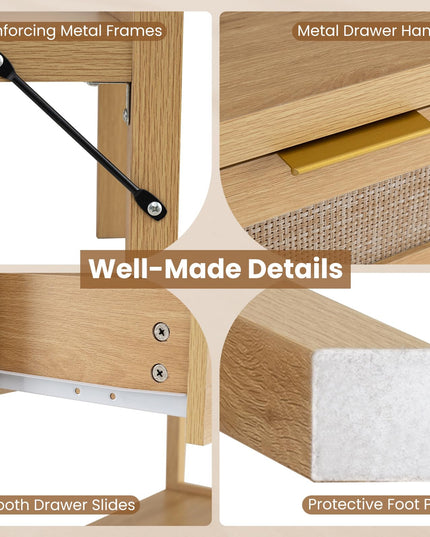 Giantex 40" Rattan Console Table with 2 Drawers & Shelf, 2 Anti-Tipping Kits