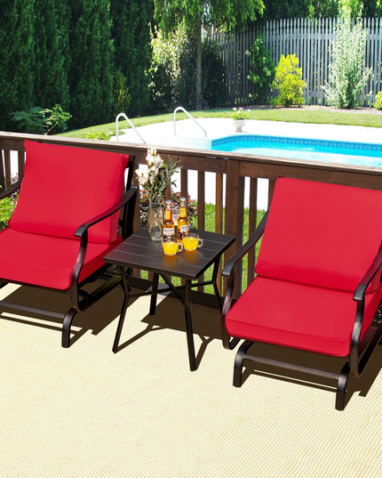 Giantex Bistro Set 3 Piece Outdoor Glider Set Rocking Chairs with Coffee Table (Red)