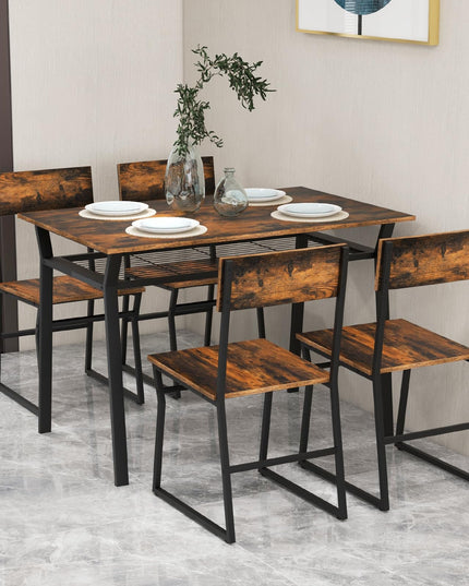 Giantex Dining Table Set for 4, 47”L x 28”W Rectangular Kitchen Table w/ 4 Trapezoid Chairs