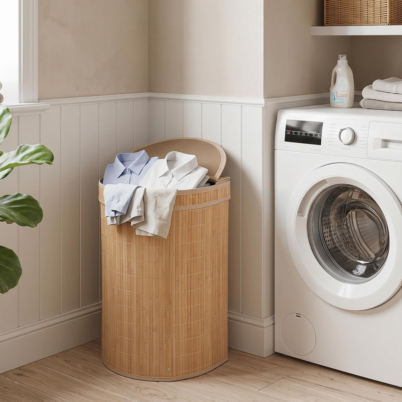 Giantex Bamboo Laundry Hamper with Zippered Lid
