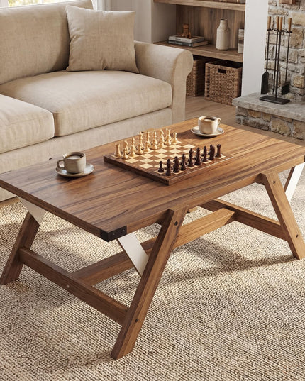 Giantex 35.5" Farmhouse Coffee Table with Decorative Nailhead Accents & Robust Frame