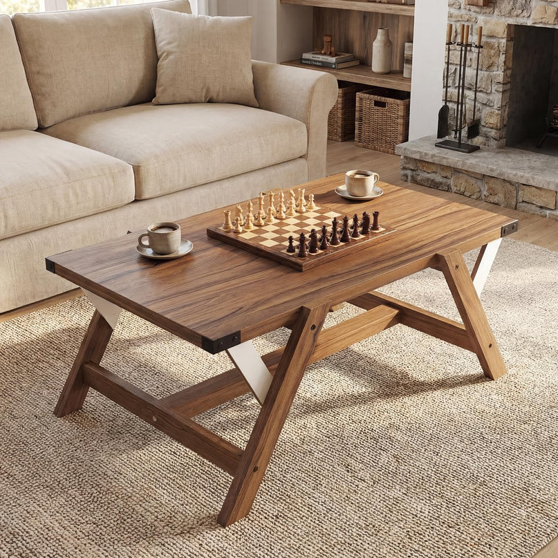 Giantex 35.5" Farmhouse Coffee Table with Decorative Nailhead Accents & Robust Frame
