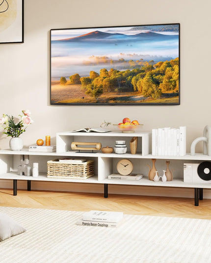 Meuble TV Giantex 3 cases pour téléviseurs jusqu'à 70 pouces, meuble de divertissement avec compartiments de rangement ouverts