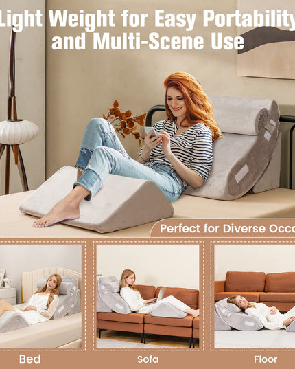 Giantex 4PCS Orthopedic Bed Wedge Pillow Set, Post Surgery Memory Foam Pillows for Sleeping(Grey)