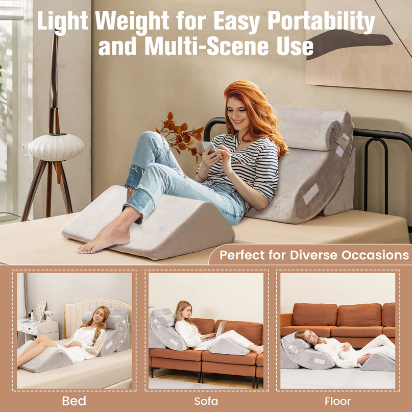 Giantex 4PCS Orthopedic Bed Wedge Pillow Set, Post Surgery Memory Foam Pillows for Sleeping(Grey)