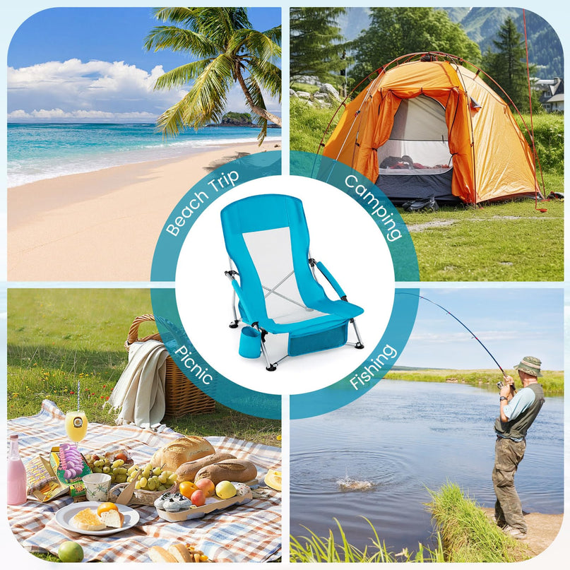 Giantex 2 Pack Folding Beach Chairs for Adults Portable Lightweight Camping Chairs Set of 2