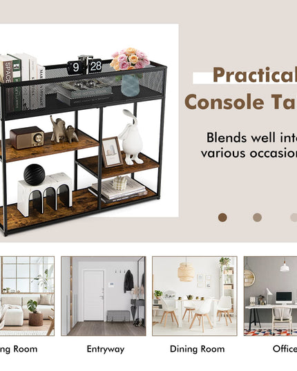 Giantex Hallway Table for Entryway - 4-Tier Console Table for Entryway with Wire Basket