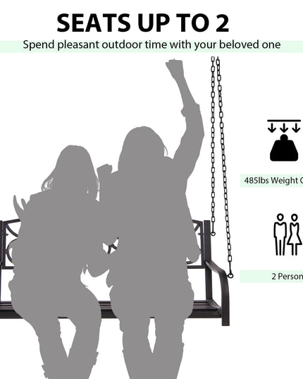 Metal Porch Swings 2 Person Outdoor Hanging Garden Bench with Sturdy Chains