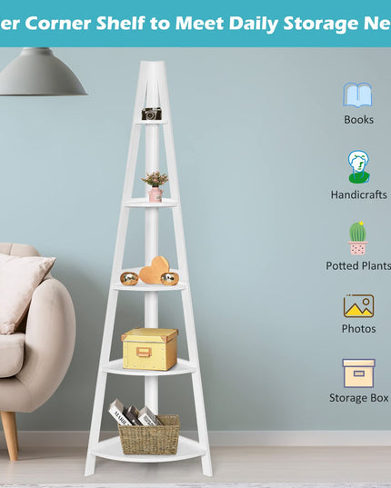 5-Tier Corner Bookcase Ladder Bookshelf Plant Stand Home Office Furniture