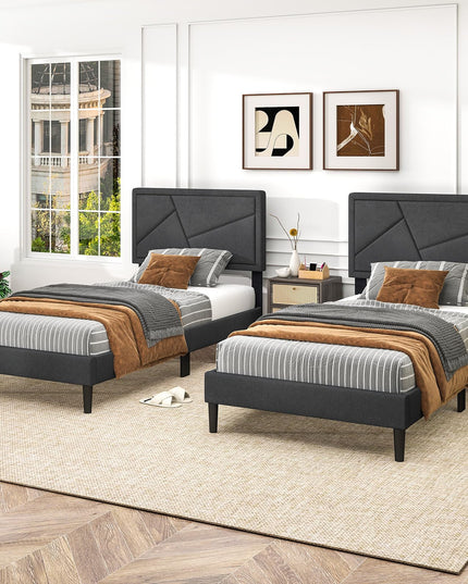 Modern Upholstered Platform Bed Frame with Geometric Tufting Headboard