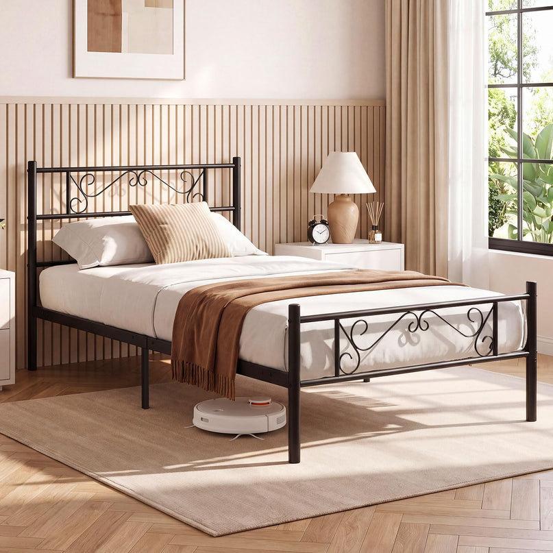 GIANTEX Twin Size Metal Bed Frame with Headboard & Footboard