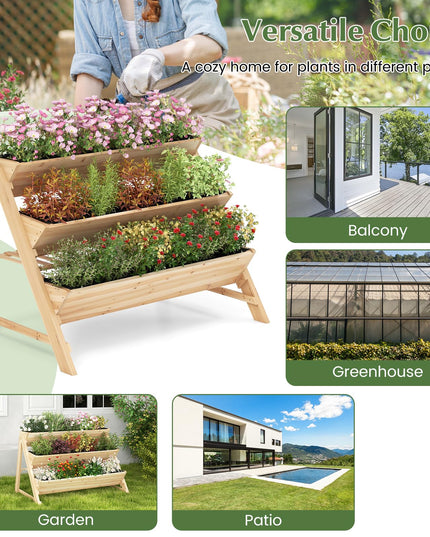Giantex 3-Tier Raised Garden Bed, Wooden Vertical Planter Box with Storage Shelf
