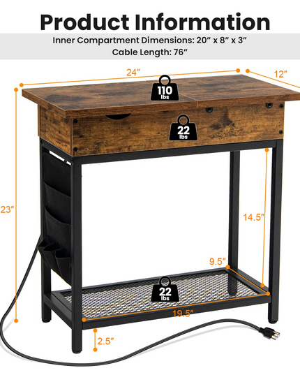 Giantex Set of 2 End Table with Charging Station, Industrial Multifunctional Nightstand