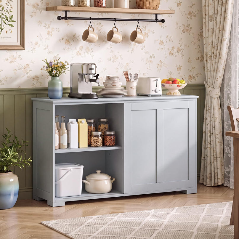 Giantex Buffet Cabinet with Storage, Coffee Bar Wine Cabinet, Farmhouse Sideboard w/Sliding Door