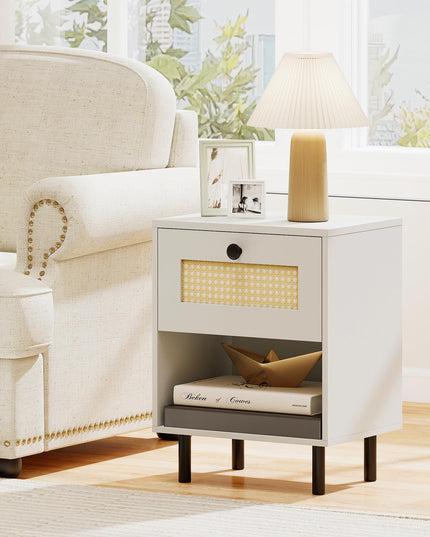 Giantex Rattan Nightstand with Drawer Set of 1/2 Modern Bed Side Table