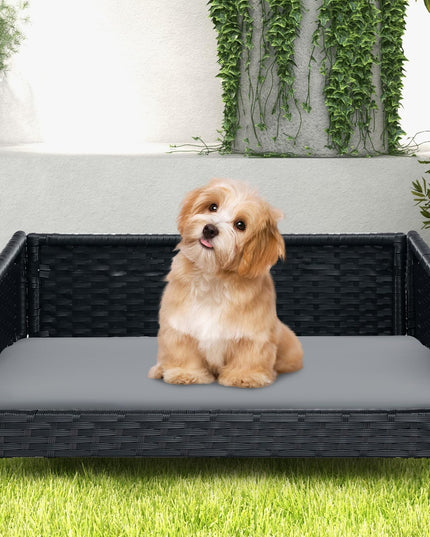 Giantex Wicker Dog Bed, Raised Woven Rattan Pet Bed Sofa Couch w/Waterproof & Washable Cushion