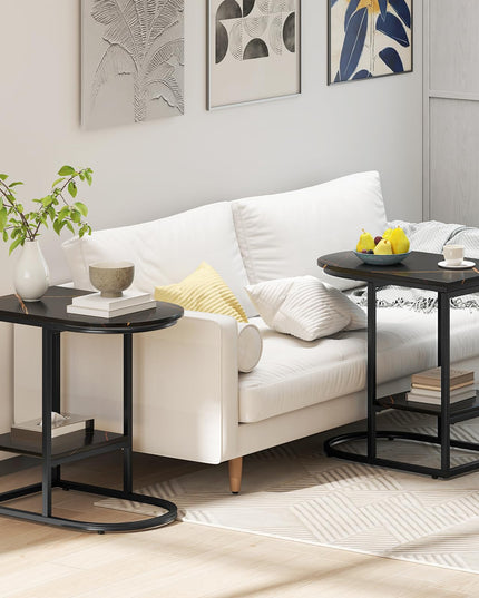 Giantex C Shaped End Table with Faux Marble Tabletop & Storage Shelf