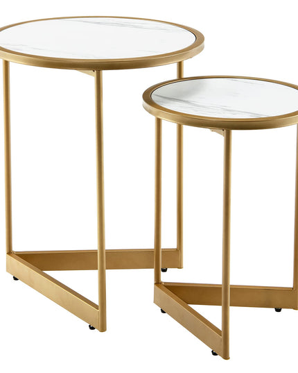 Giantex Round Nesting Table Set of 2, Modern Marble Texture Coffee Tables