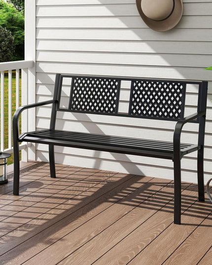 Giantex Metal Outdoor Bench with Mesh Pattern Backrest