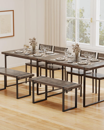 Giantex Ensemble Table de Salle à Manger pour 4 Personnes Table de Cuisine Rectangulaire de 119 cm
