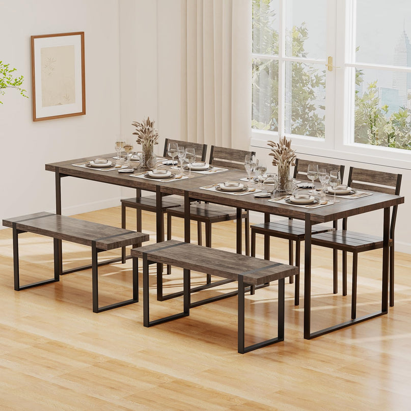 Giantex Ensemble Table de Salle à Manger pour 4 Personnes Table de Cuisine Rectangulaire de 119 cm