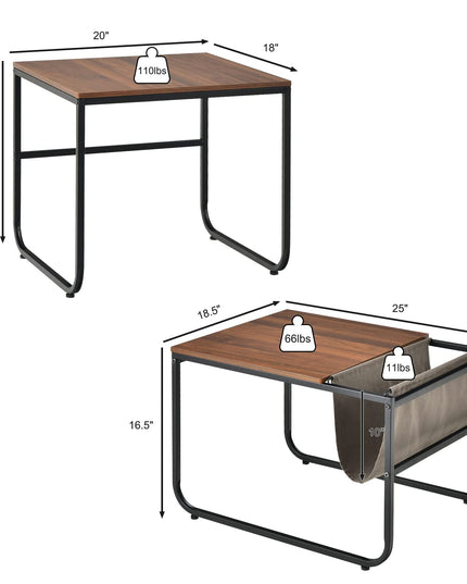 Nesting Coffee Table Set of 2, Stackable Side Table w/Side Pocket
