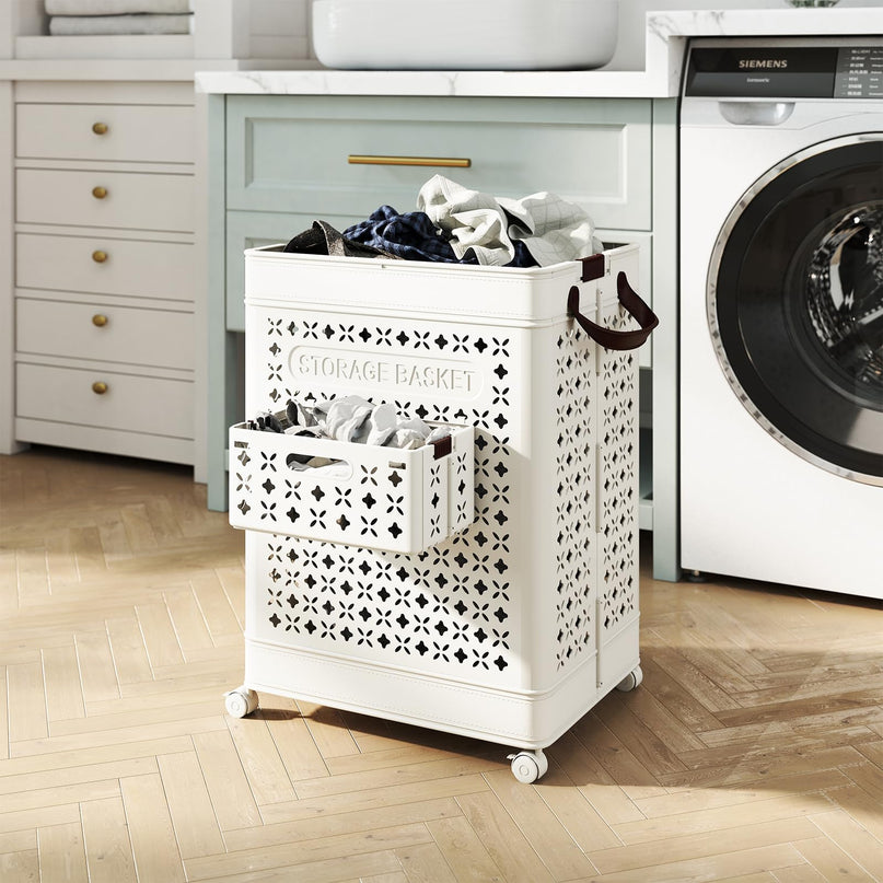 Giantex 75L Plastic Laundry Hamper with Wheels for Bathroom