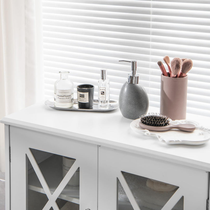 Giantex Bathroom Floor Storage Cabinet - Linen Floor Cabinet with Doors and Adjustable Shelves