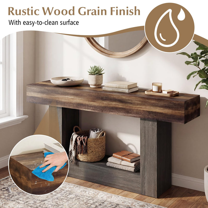 Console rustique Giantex de 160 cm avec étagère de rangement - Marron rustique