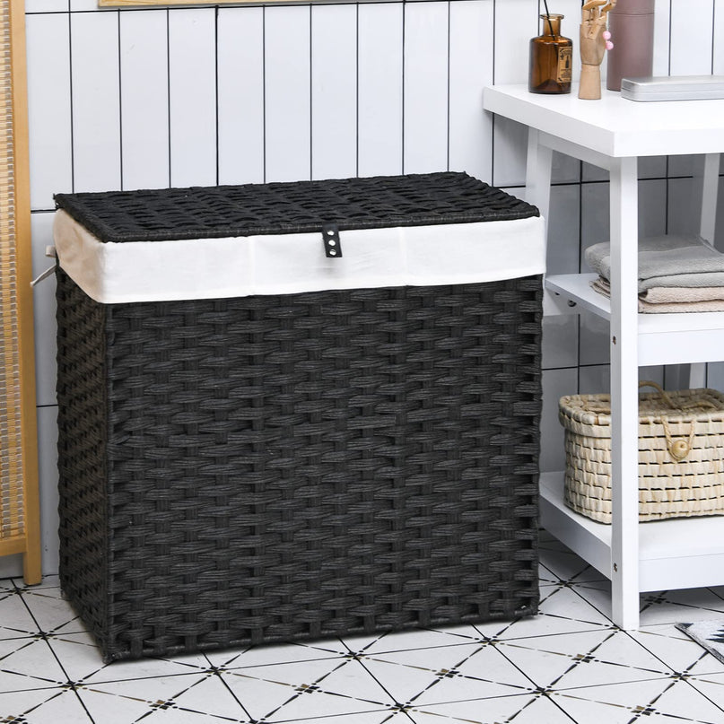 Giantex Laundry Hamper w/Wheels, 3 Section Hamper 125L w/2 Removable Liner Bags