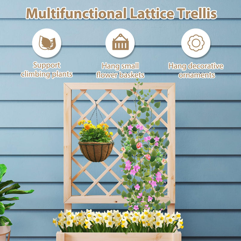 Giantex Raised Garden Bed with Trellis for Climbing Vine Flower Herb Vegetable Fruit