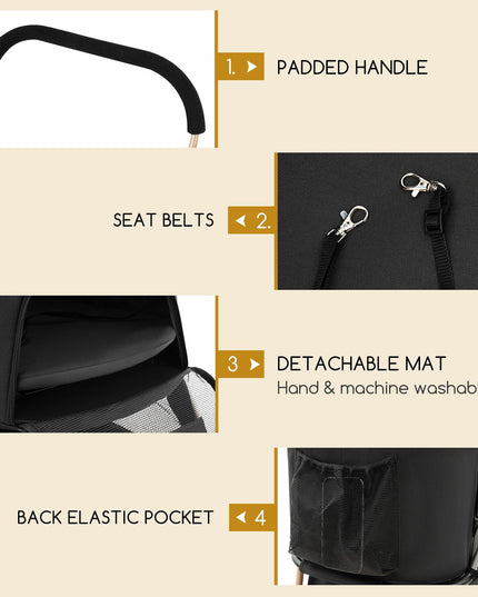 Giantex Pet Stroller 3-in-1, Folding Dog Stroller Detachable Carrier Car Seat (Black & Gold)