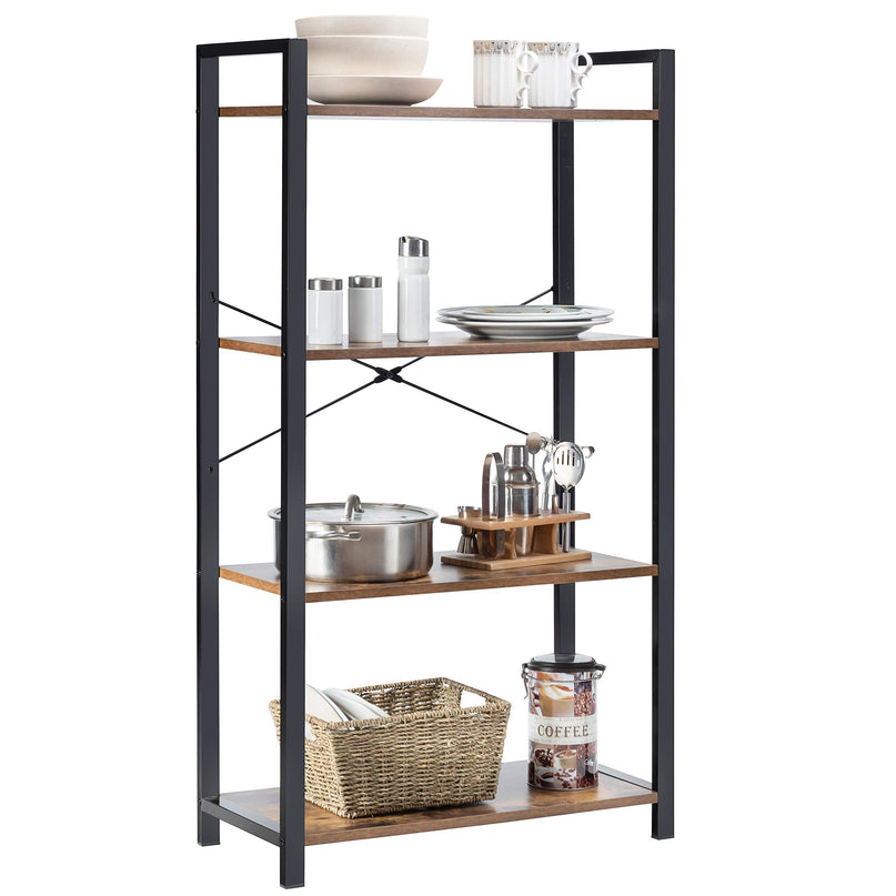 Giantex 4-Tier Industrial Bookshelf Vintage Bookcase with Metal Frame