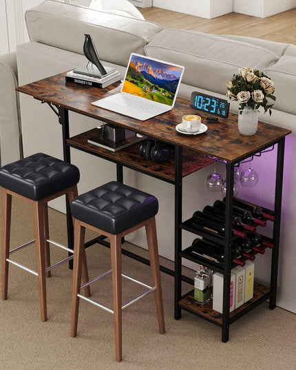 GIANTEX 55" Drop Leaf Bar Table for 2-4 with LED Light