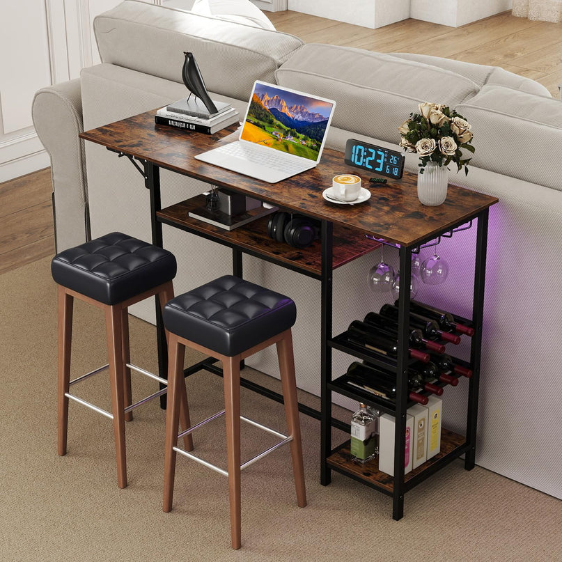 GIANTEX 55" Drop Leaf Bar Table for 2-4 with LED Light