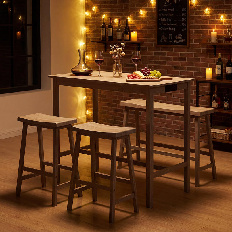 Ensemble de table à manger Giantex 4 pièces hauteur comptoir avec prise électrique